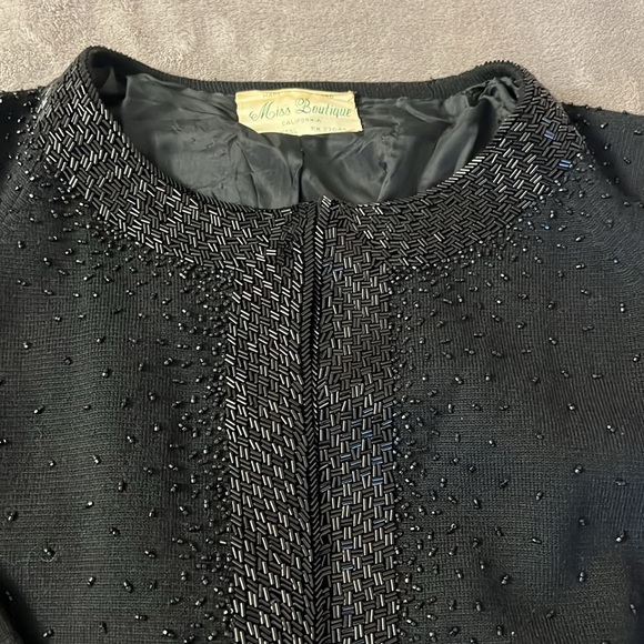Vintage Black Wool Embellished Open Front Cardigan Jacket Long Sleeve Si… - Picture 4 of 13